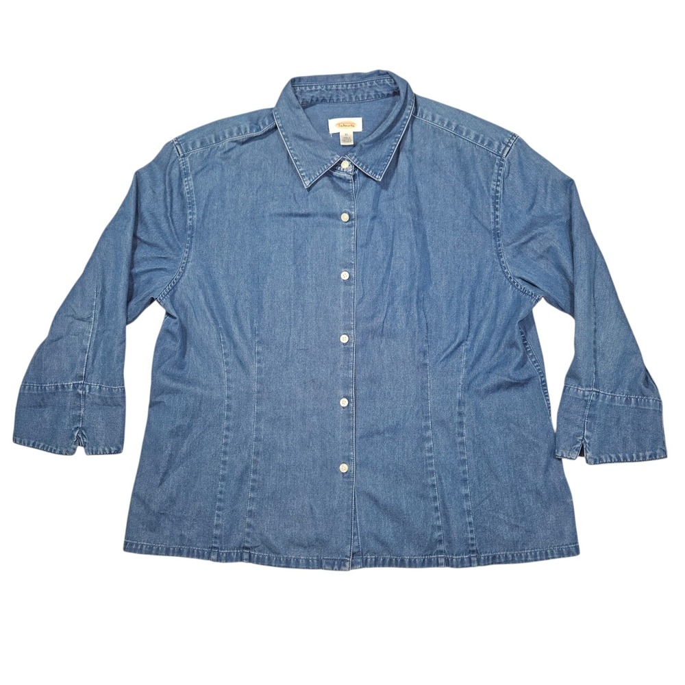 Talbots Vintage Style Denim Button Down Shirt Medium Wash Blue Sz XL